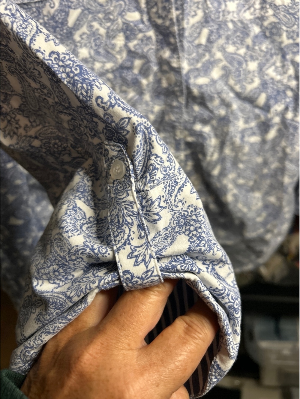 Cathy XL Blue and White Paisley Button-Up Shirt - Picture 3 of 6